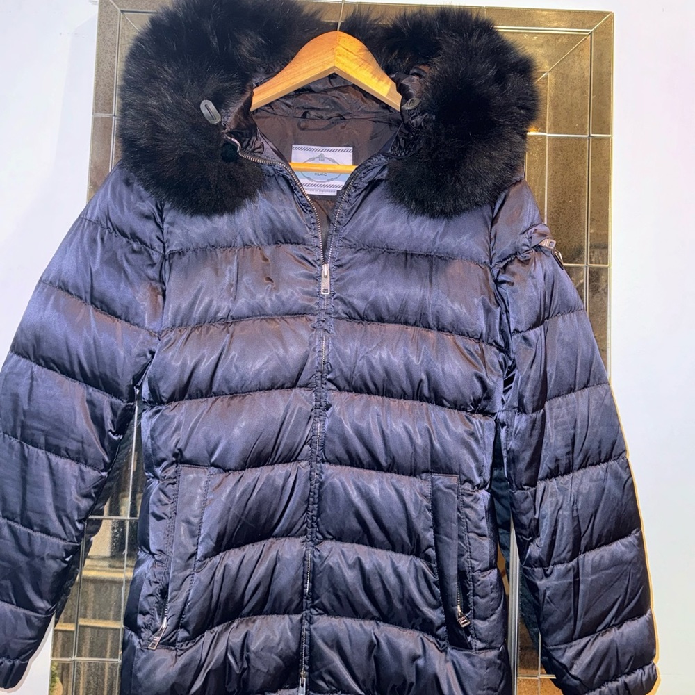 Women's PRADA Down Puffer Coat Hooded Real Fox Fur  RARE Size 38 ~Small - Picture 2 of 5